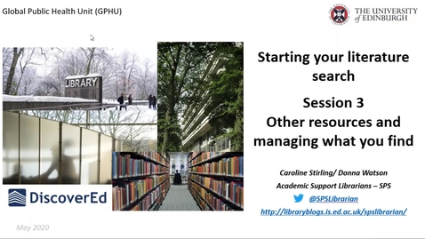 Thumbnail for GPHU Introduction to literature searching-  session 3