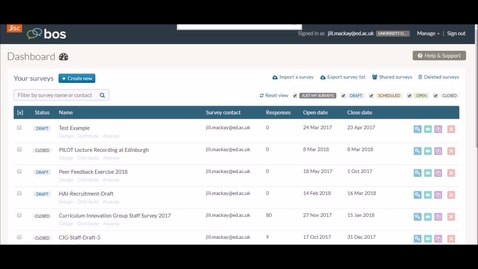 Thumbnail for JISC Online Surveys  - Creating a Survey