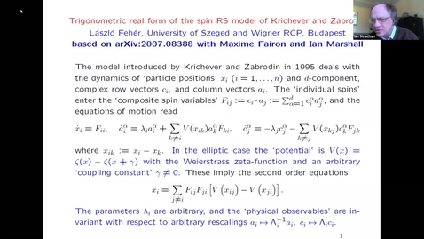 Thumbnail for entry Trigonometric real form of the spin RS model of Krichever and Zabrodin - Laszlo Feher