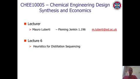 Thumbnail for Lecture 6 - Heuristics for Distillation Sequencing