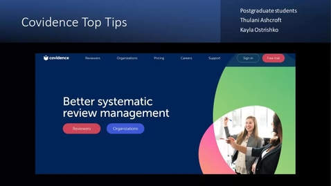 Thumbnail for Covidence for systematic reviews - top tips (Dissertation Festival)