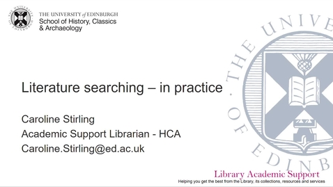 Thumbnail for entry Literature searching: in practice - HCA (online)