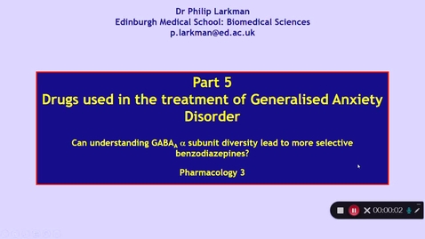 Thumbnail for Pharmacology 3: Anxiolytic Drugs - Part 5 Dr Phil Larkman