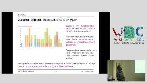 Thumbnail for entry Scholia: a tool to handle scientific bibliographic information in Wikidata - Finn Årup Nielsen at WikidataCon 2017