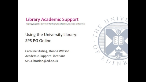 Thumbnail for Using the University Library (PG Online SPS) Sept 2020- Session 1