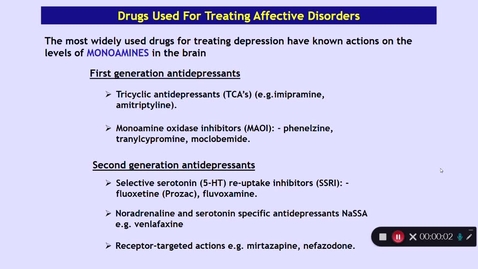 Thumbnail for Pharmacology 3: Antidepressant Drugs - Part 3 Dr Phil Larkman