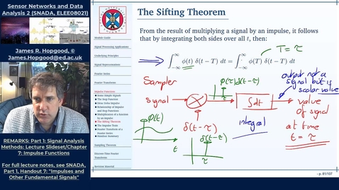 Thumbnail for entry Topic 39: Multiplying by an Impulse, and the Sifting Theorem (SNADA, Chapter 7)