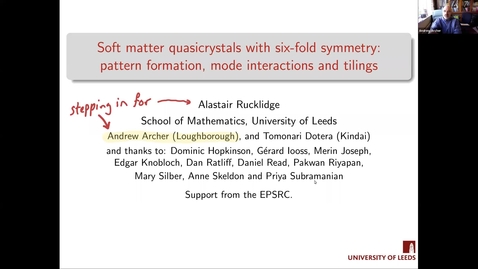 Thumbnail for Soft matter quasicrystals with six-fold symmetry: pattern formation, mode interactions and tilings - Andrew Archer