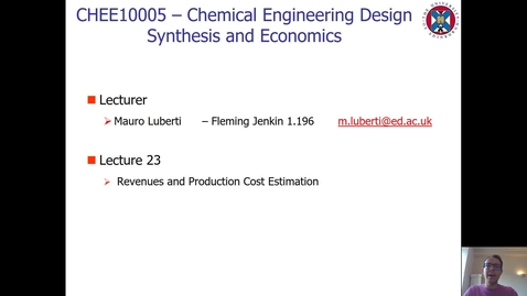Thumbnail for entry Lecture 23 - Revenues and Production Cost Estimation