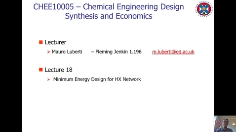 Thumbnail for entry Lecture 18 - Minimum Energy Design for HX Network