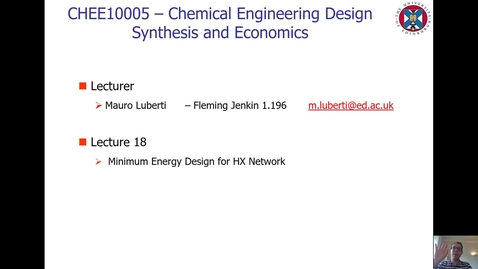 Thumbnail for Lecture 18 - Minimum Energy Design for HX Network