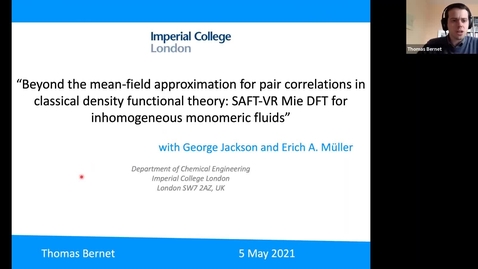 Thumbnail for entry Beyond the mean-field approximation for pair correlations in classical density functional theory: SAFT-VR Mie DFT -  Thomas Bernet