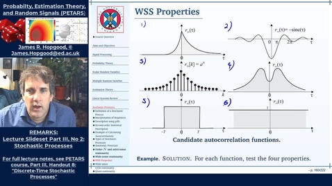 Thumbnail for entry Topic 63: Properties of Autocorrelation sequences  for WSS processes (PETARS, Chapter 8)