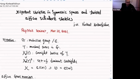 Thumbnail for entry 10 March 2021 Jiuzu Hong - Nilpotent varieties in symmetric spaces and twisted affine Schubert varieties