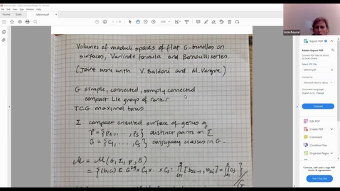 Thumbnail for entry Volumes of Moduli Spaces of Flat Bundles over Surfaces and the Verlinde Formula - Arzu Boysal