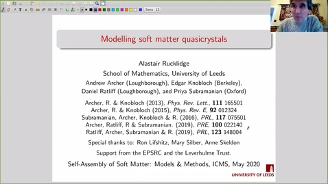 Thumbnail for Alastair Rucklidge Self-Assembly of Soft Matter 18 May 2020