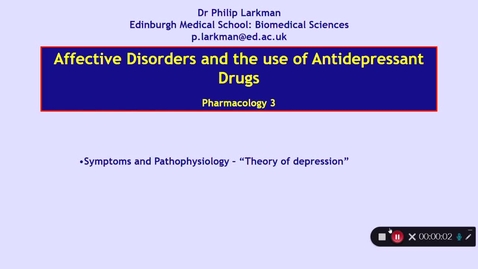 Thumbnail for entry Pharmacology 3: Antidepressant Drugs - Part 2 Dr Phil Larkman