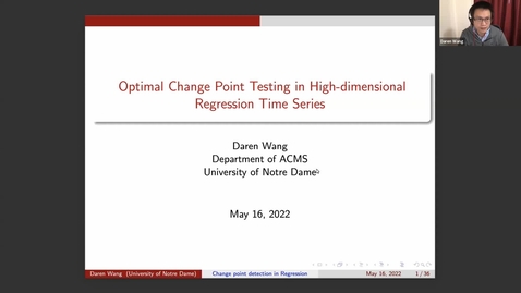 Thumbnail for entry Optimal High-Dimensional Change Point Testing in Regression Settings - Daren Wang 