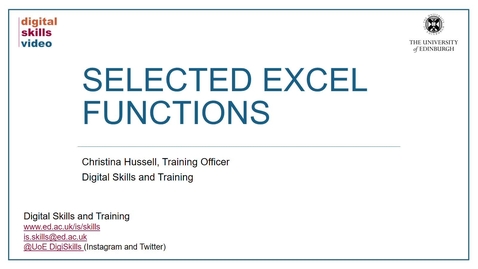 Thumbnail for Selected Excel Functions