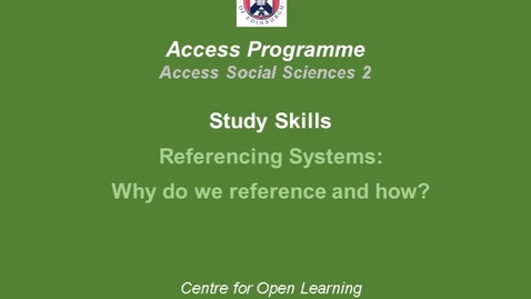 Thumbnail for Study Skills Video - 1.0 Referencing Systems