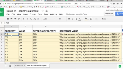 Thumbnail for entry Mass edits on Wikidata - how to use Google spreadsheets and Quickstatements to add mass edits to Wikidata