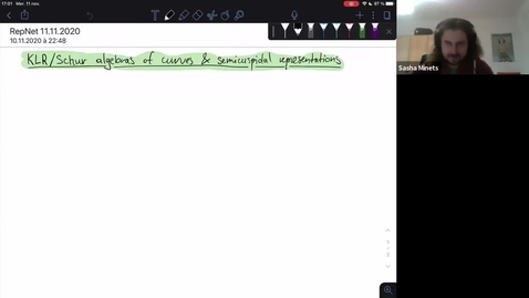 Thumbnail for 11 November Alexandre Minets KLR and Schur algebras for curves and semi-cuspidal representations