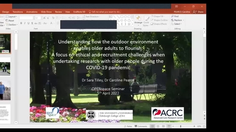 Thumbnail for entry Understanding how the outdoor environment enables older adults to flourish: A focus on ethical and recruitment challenges when undertaking research with older people during the COVID-19 pandemic