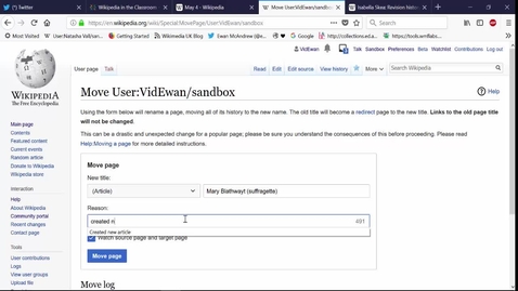 Thumbnail for Moving a drafted article into Wikipedia's live space.
