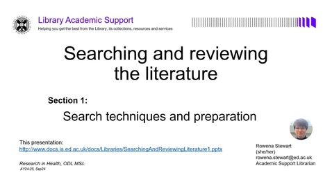 Thumbnail for Searching and reviewing the literature 1: Search techniques and preparation