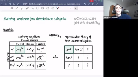 Thumbnail for entry Scattering amplitudes from derived categories and cluster categories - Severin Barmeier