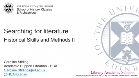 Thumbnail for entry Searching for literature: Historical Skills and Methods II