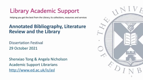 Thumbnail for Annotated bibliographies, literature reviews and the Library
