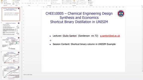 Thumbnail for entry Short Cut Binary Distillation Column in UNISIM