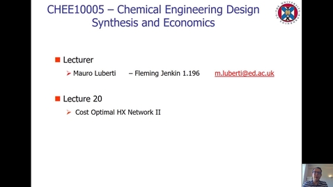 Thumbnail for Lecture 20 - Cost Optimal HX Network II