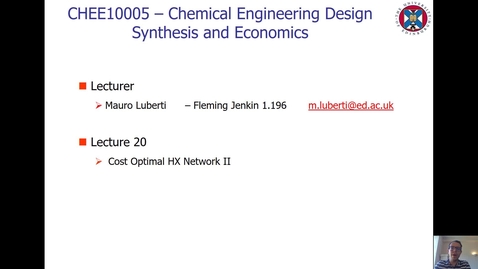 Thumbnail for entry Lecture 20 - Cost Optimal HX Network II