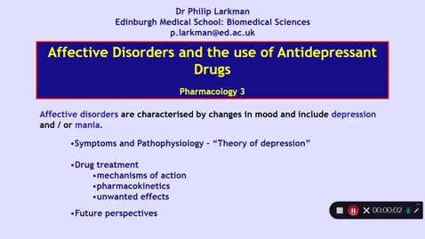 Thumbnail for entry Pharmacology 3: Antidepressant Drugs - Introduction Dr Phil Larkman