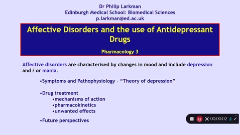 Thumbnail for Pharmacology 3: Antidepressant Drugs - Introduction Dr Phil Larkman