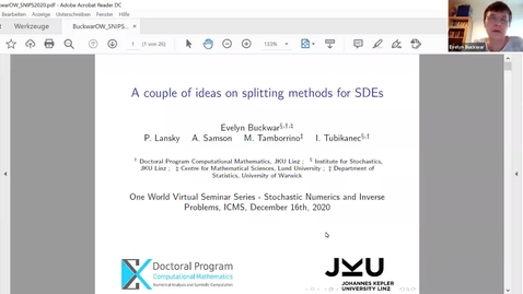 Thumbnail for One World Virtual Seminar Series - Stochastic Numerics and Inverse Problems: Evelyn Buckwar (Johannes Kepler University)