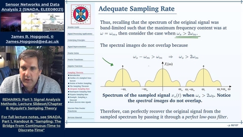 Thumbnail for Topic 43: Perfect Sampling, Derivation of Sampling Theorem, and Adequate Sampling (SNADA, Chapter 8)