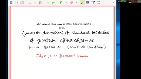 Thumbnail for entry LAGOON: Leicester Algebra and Geometry Open ONline - Hiraku Nakajima (Kavli IPMU, Tokyo, Japan)
