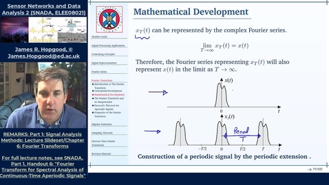 Thumbnail for entry Optional Topic 31: Mathematical Development of the Fourier Transform from Complex Fourier Series (SNADA, Chapter 6)