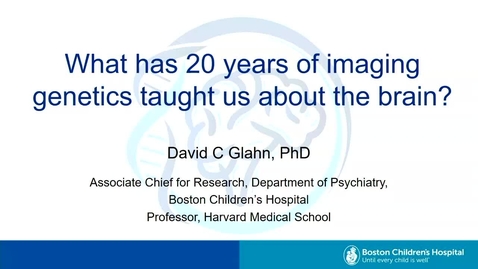 Thumbnail for entry 'What has 20 years of imaging genetics taught us about the brain?', Prof David Glahn