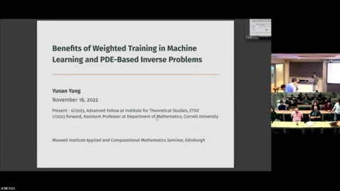 Thumbnail for 16/11/2022 Yunan Yang: Benefits of Weighted Training in Machine Learning and PDE-based Inverse Problems
