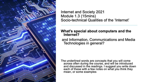 Thumbnail for entry 1.3 Internet and Society 2021 - Socio-technical Qualities of the Internet