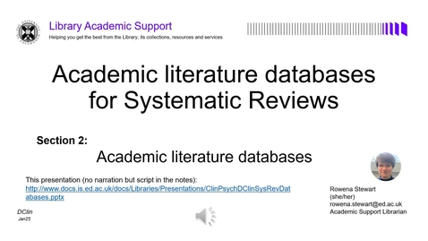 Thumbnail for Academic literature databases for systematic reviews: academic literature databases (DClin)