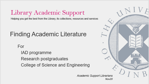 Thumbnail for entry IAD Finding Academic Literature - for CSE PGRs