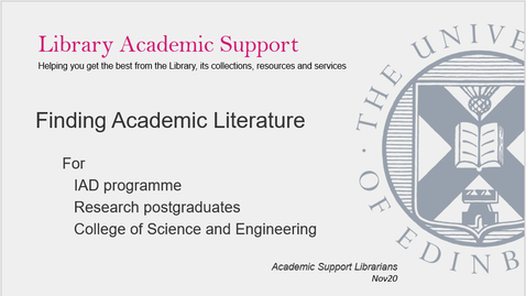 Thumbnail for IAD Finding Academic Literature - for CSE PGRs