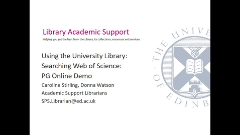 Thumbnail for Searching Web of Science (PG Online SPS) Sept 2020- Session 3