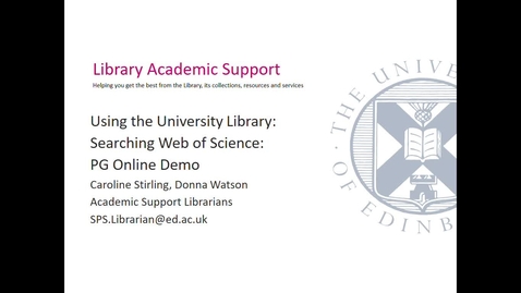 Thumbnail for entry Searching Web of Science (PG Online SPS) Sept 2020- Session 3