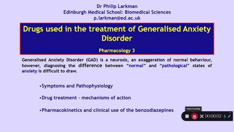 Thumbnail for Pharmacology 3: Anxiolytic Drugs - Introduction Dr Phil Larkman